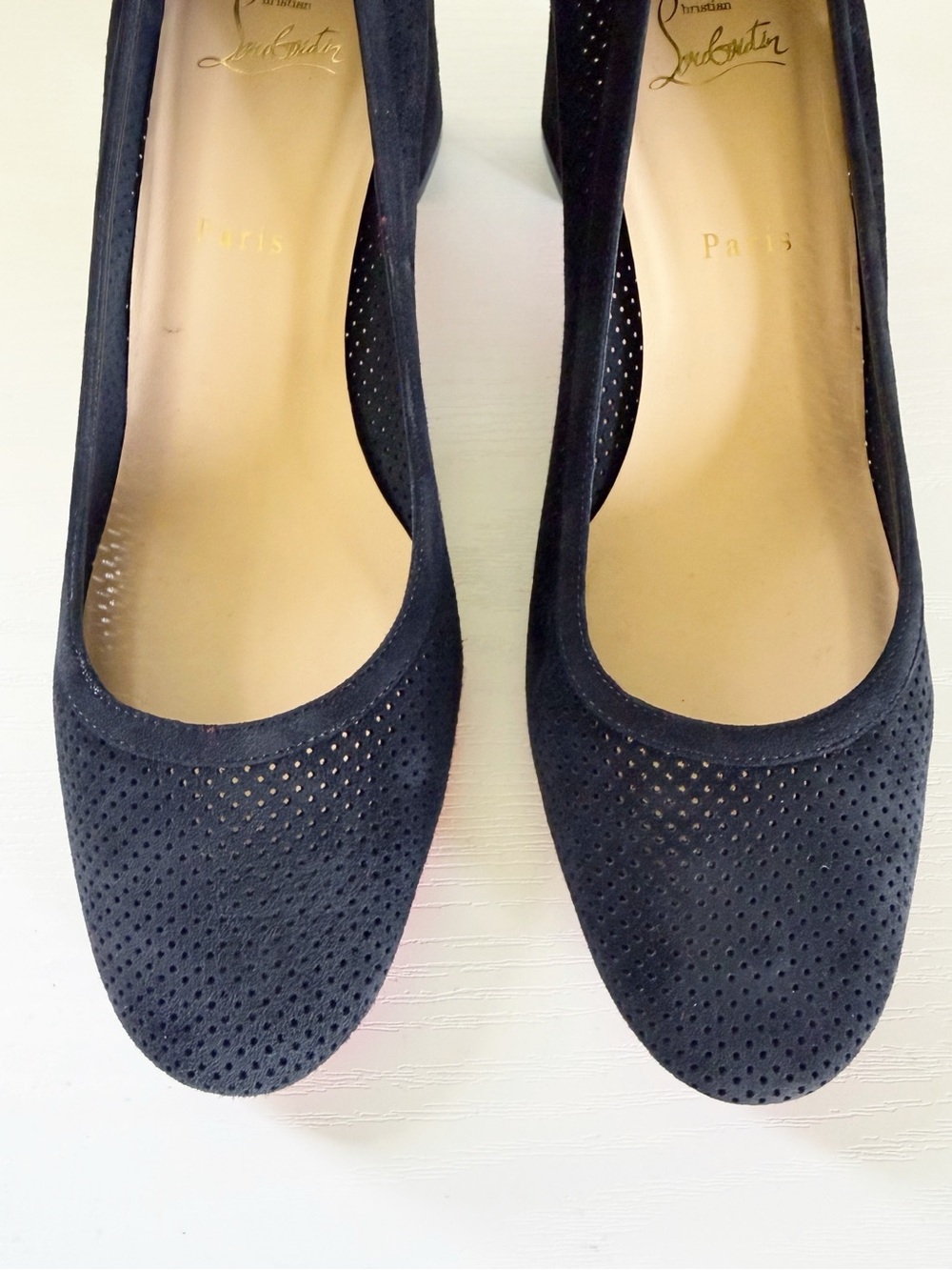 Christian Louboutin Incastrana Black Suede Perforated Block Heel Pumps EU 40 - Picture 7 of 10